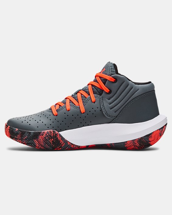 Grade School UA Jet '21 Basketball Shoes in Gray image number 1